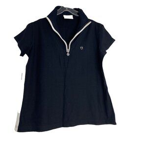 Masters Collection Vintage Ladies  1/4 Zip Up Collared Polo Shirt Black Sz:42(M)